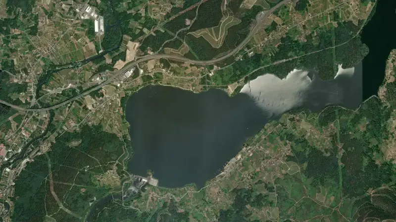 Satellite view of Castrelo reservoir, Ourense, Galicia, Spain
