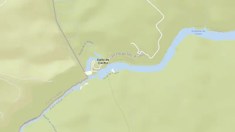 Road map of Castro reservoir, Zamora, Castile and León, Spain