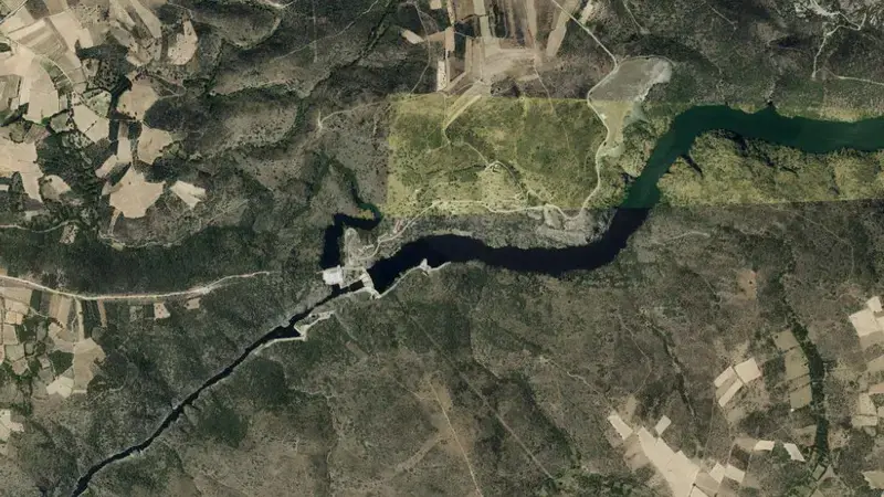 Satellite view of Castro reservoir, Zamora, Castile and León, Spain