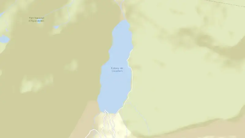 Road map of Cavallers reservoir, Lleida, Catalonia, Spain