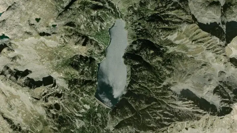 Satellite view of Cavallers reservoir, Lleida, Catalonia, Spain
