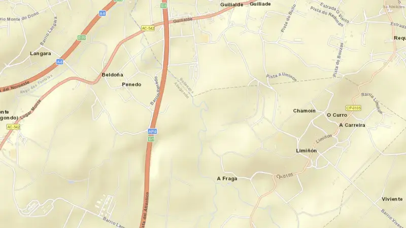 Road map of Cecebre reservoir, Betanzos, Galicia, Spain