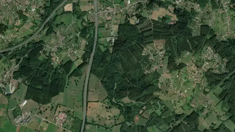 Satellite view of Cecebre reservoir, Betanzos, Galicia, Spain