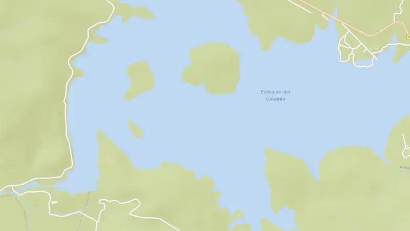Road map of Celemín reservoir, Cádiz, Andalusia, Spain