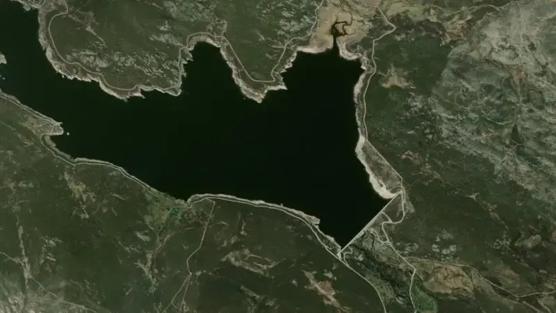 Satellite view of Cenza reservoir, Ourense, Galicia, Spain