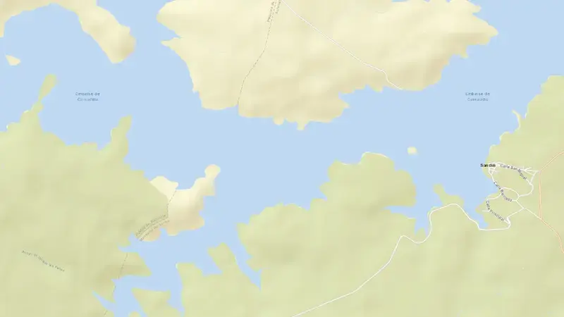 Road map of Cernadilla reservoir, Zamora, Castile and León, Spain