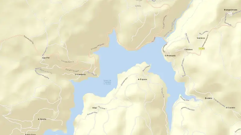 Road map of Chandrexa reservoir, Miño - Sil, Spain