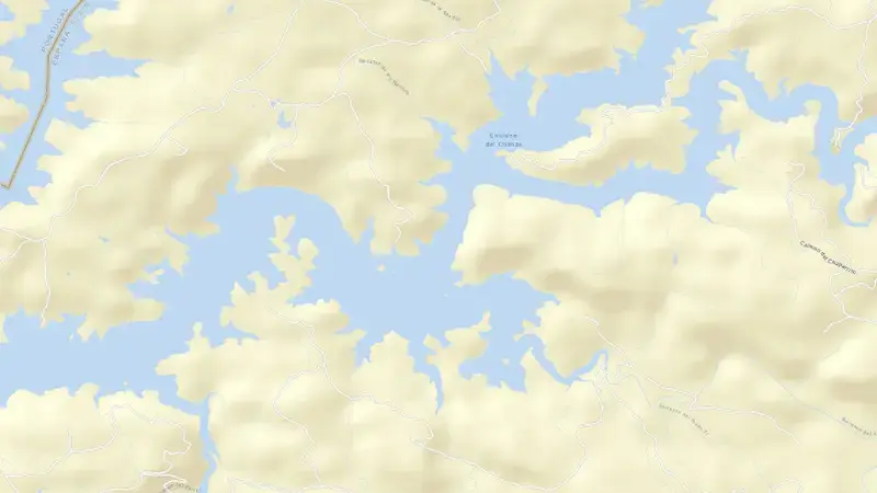 Road map of Chanza reservoir, Huelva, Andalusia, Spain