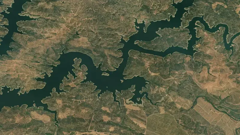 Satellite view of Chanza reservoir, Huelva, Andalusia, Spain