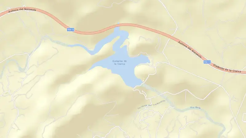 Road map of La Cierva reservoir, Region of Murcia, Spain
