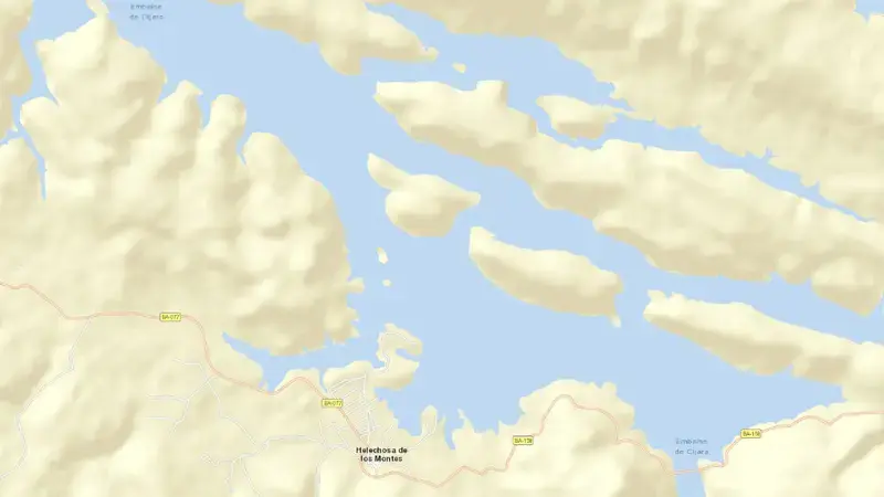 Road map of Cíjara reservoir, Badajoz, Extremadura, Spain