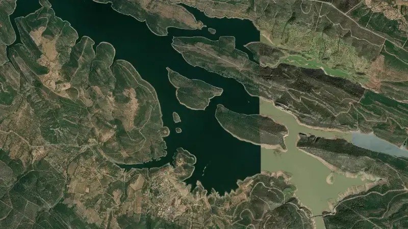 Satellite view of Cíjara reservoir, Badajoz, Extremadura, Spain