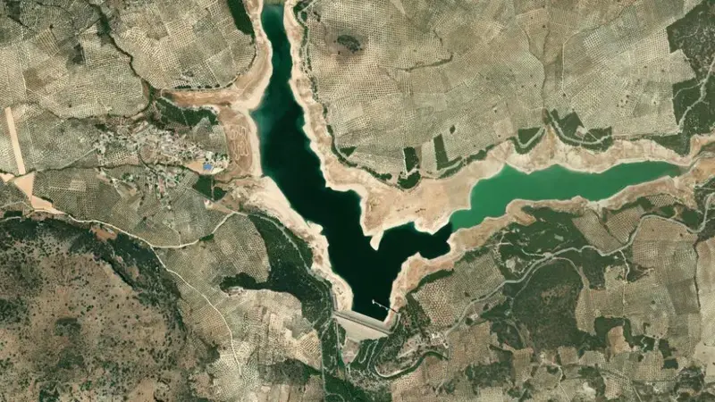 Satellite view of Colomera reservoir, Granada, Andalusia, Spain