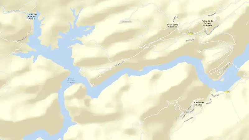 Road map of Cortes II reservoir, Valencia, Valencian Community, Spain