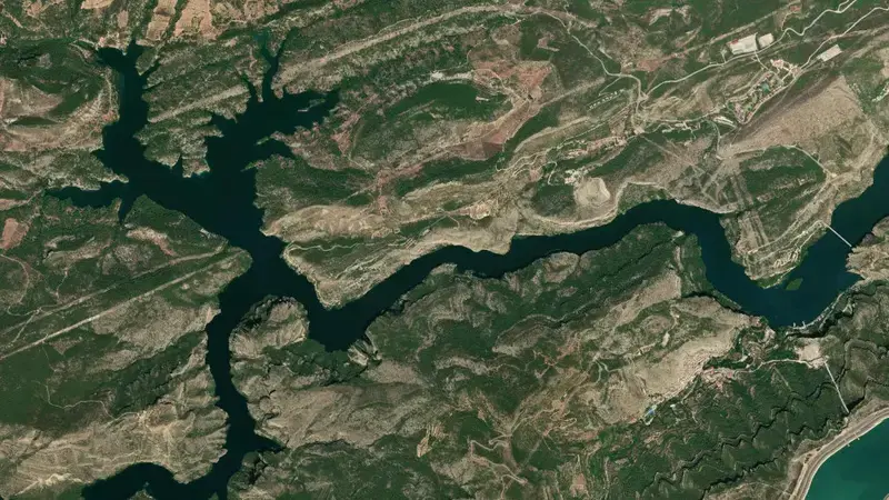 Satellite view of Cortes II reservoir, Valencia, Valencian Community, Spain
