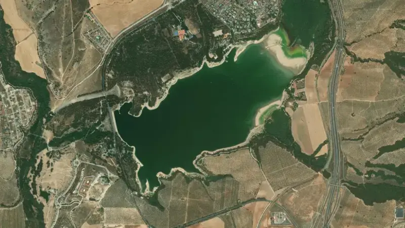 Satellite view of Cubillas reservoir, Granada, Andalusia, Spain