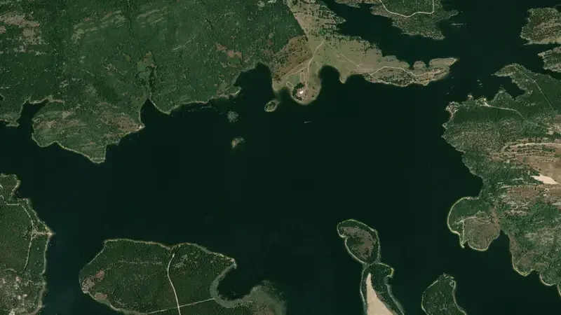 Satellite view of Cuerda del Pozo reservoir, Soria, Castile and León, Spain