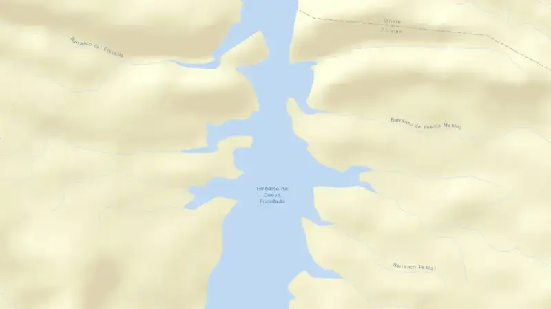 Road map of Cueva Foradada reservoir, Teruel, Aragon, Spain
