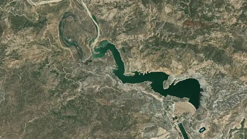 Satellite view of Cuevas de Almanzora reservoir, Almeria, Andalusia, Spain