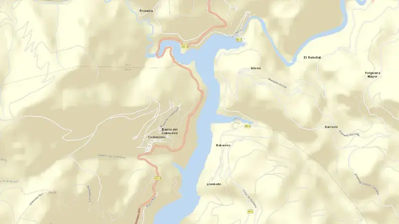 Road map of Doiras reservoir, Asturias, Spain