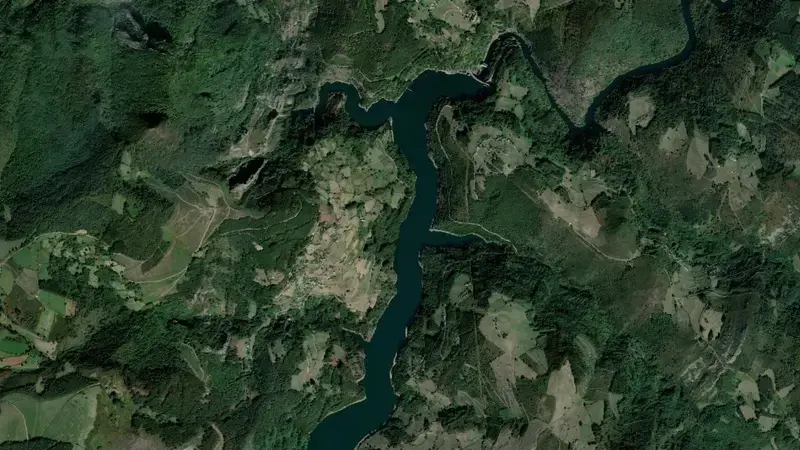 Satellite view of Doiras reservoir, Asturias, Spain