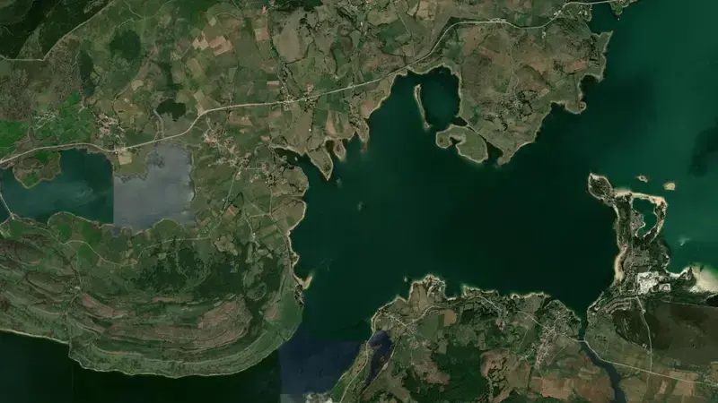 Satellite view of Ebro reservoir, Cantabria, Spain