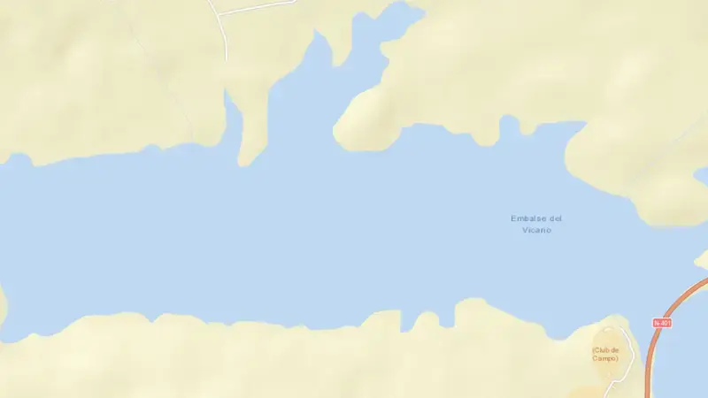 Road map of El vicario reservoir, Ciudad Real, Castile-La Mancha, Spain