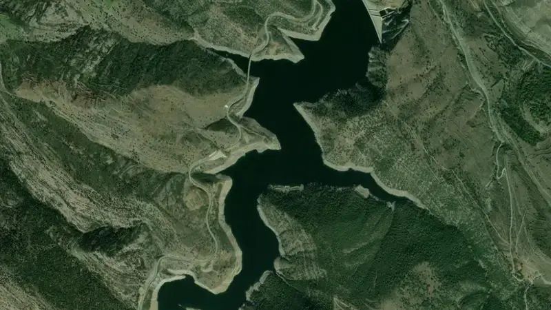 Satellite view of Enciso reservoir, Rioja, Spain