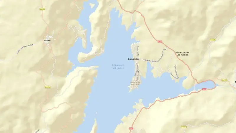 Road map of Entrepeñas reservoir, Guadalajara, Castile-La Mancha, Spain