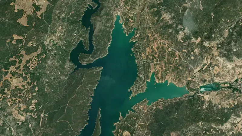 Satellite view of Entrepeñas reservoir, Guadalajara, Castile-La Mancha, Spain