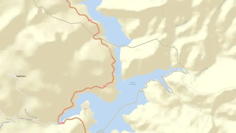 Road map of Escales reservoir, Huesca, Aragon, Spain