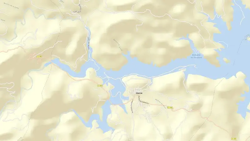 Road map of Escalona reservoir, Valencia, Valencian Community, Spain