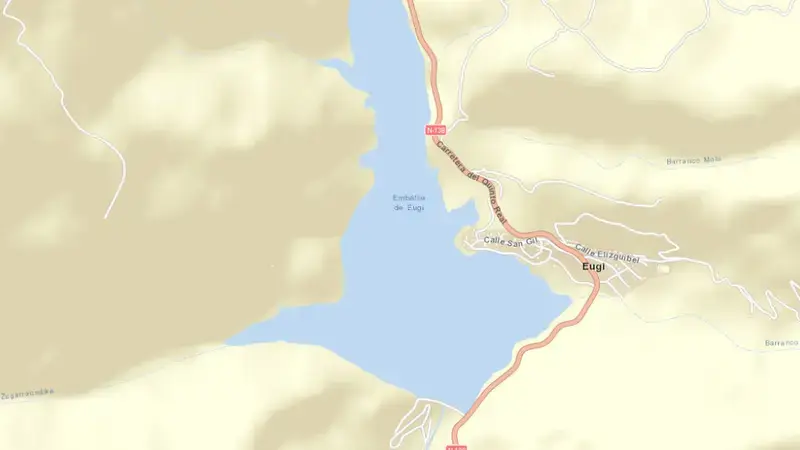 Road map of Eugui reservoir, Iruñerria, Navarre, Spain