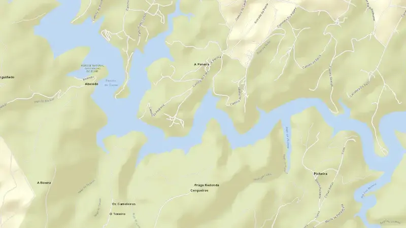 Road map of Eume reservoir, O Eume, Galicia, Spain
