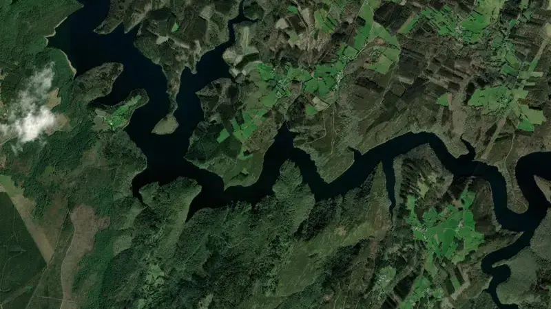 Satellite view of Eume reservoir, O Eume, Galicia, Spain