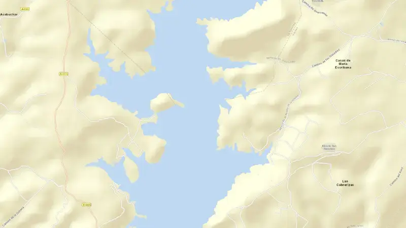 Road map of La Fernandina reservoir, Jaén, Andalusia, Spain