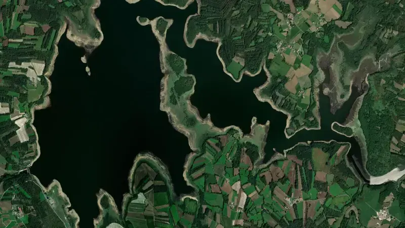 Satellite view of Fervenza reservoir, O Xallas, Galicia, Spain