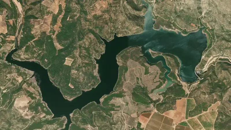 Satellite view of Forata reservoir, Valencia, Valencian Community, Spain