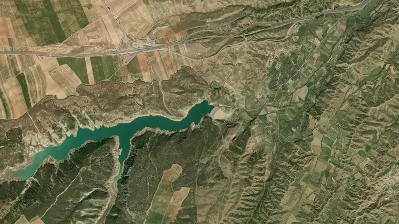 Satellite view of Francisco Abellán reservoir, Granada, Andalusia, Spain