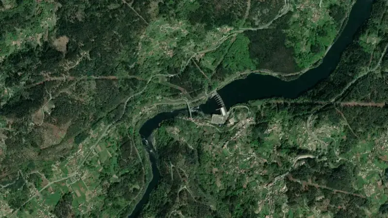 Satellite view of Frieira reservoir, Ourense, Galicia, Spain