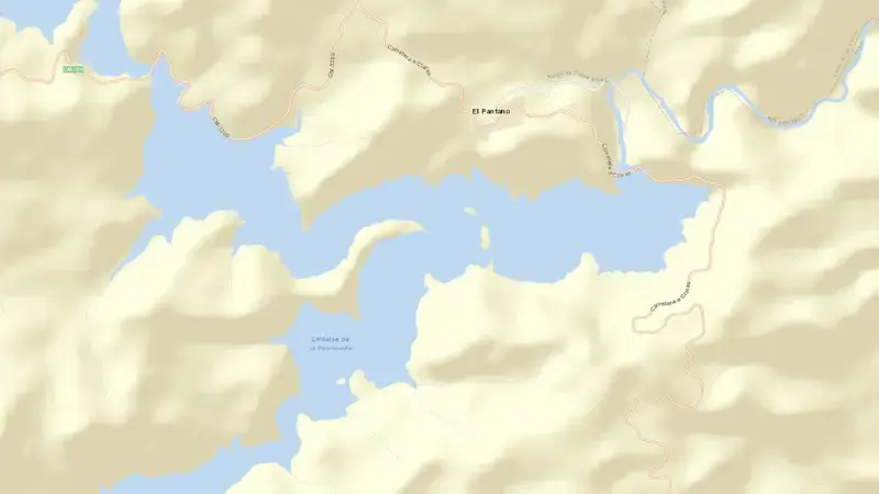 Road map of Fuensanta reservoir, Albacete, Castile-La Mancha, Spain
