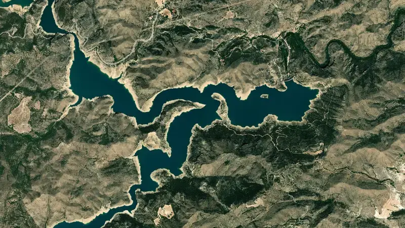 Satellite view of Fuensanta reservoir, Albacete, Castile-La Mancha, Spain