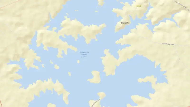 Road map of Gabriel y Galán reservoir, Cáceres, Extremadura, Spain