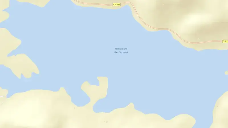 Road map of Gasset reservoir, Ciudad Real, Castile-La Mancha, Spain