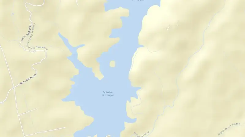 Road map of Gérgal reservoir, Sevilla, Andalusia, Spain