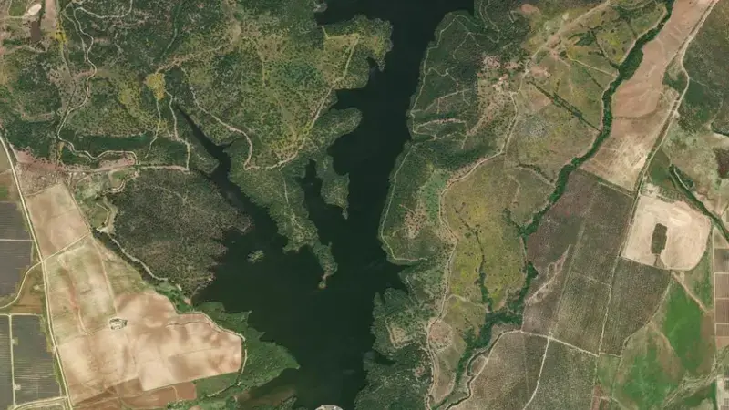 Satellite view of Gérgal reservoir, Sevilla, Andalusia, Spain