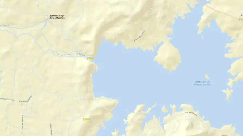 Road map of Guadalcacín II reservoir, Guadalete-Barbate, Spain