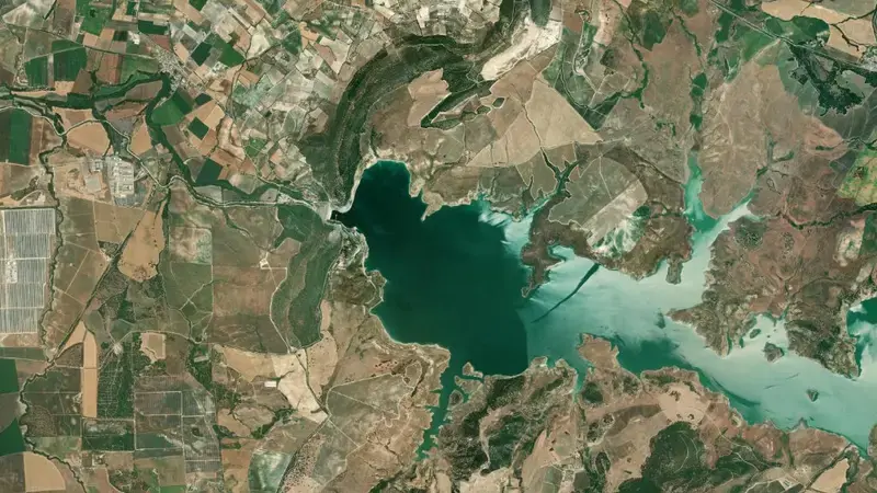 Satellite view of Guadalcacín II reservoir, Guadalete-Barbate, Spain