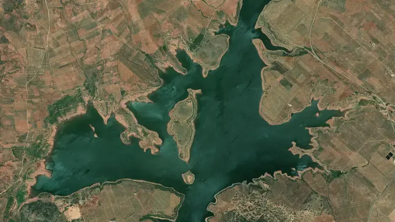 Satellite view of Guadalén reservoir, Jaén, Andalusia, Spain