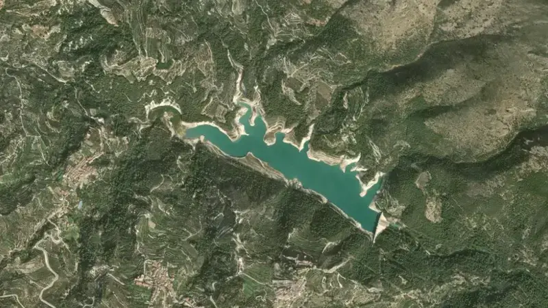 Satellite view of Guadalest reservoir, Alacant / Alicante, Valencian Community, Spain